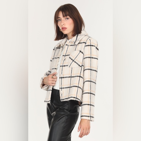 Diona Shearling Collar Plaid Shacket size S - Picture 6 of 7